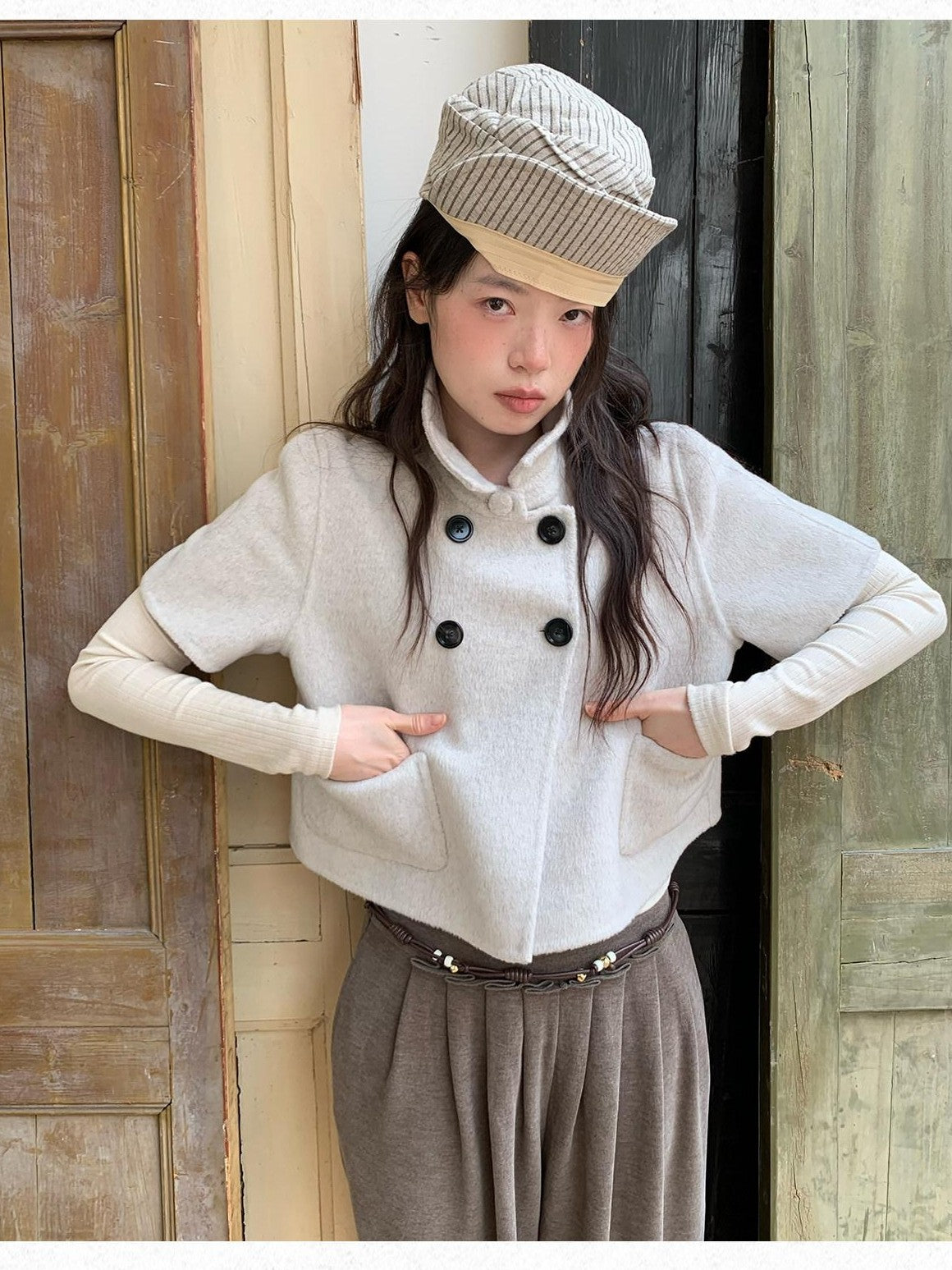 Dorydory Light Gray Double Breasted Lapel Women&