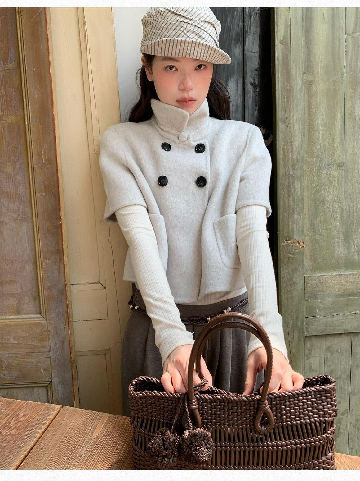 Dorydory Light Gray Double Breasted Lapel Women&