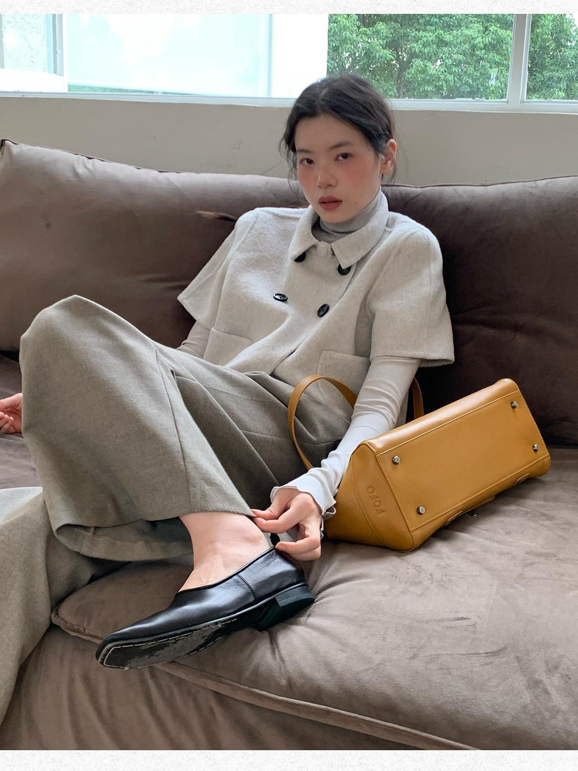 Dorydory Light Gray Double Breasted Lapel Women&