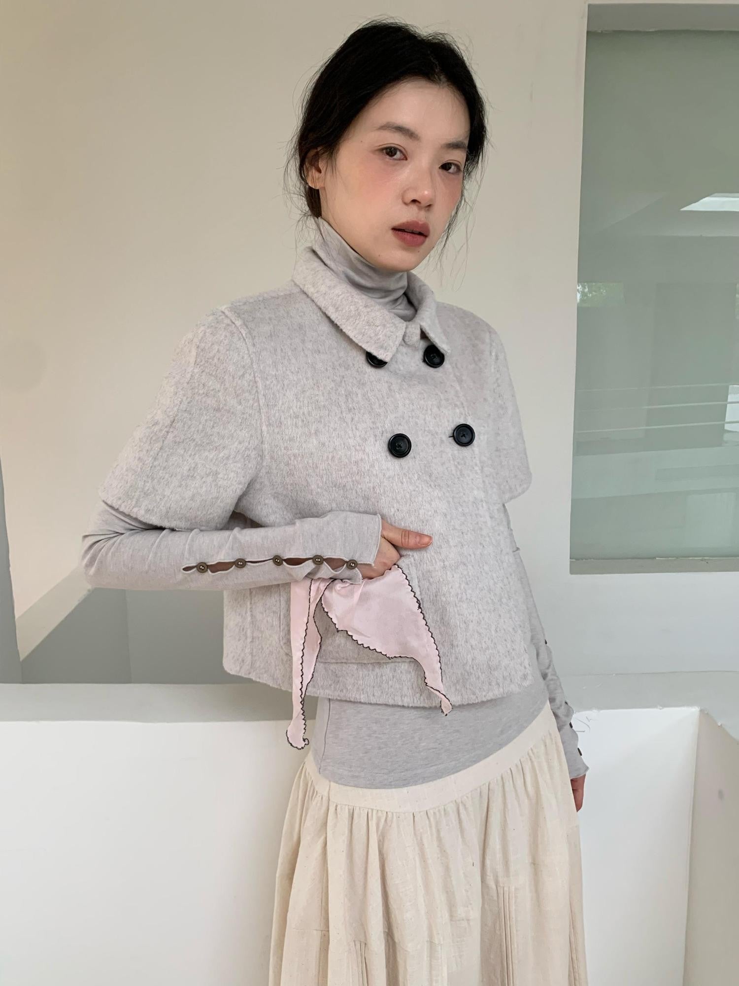 Dorydory Light Gray Double Breasted Lapel Women&