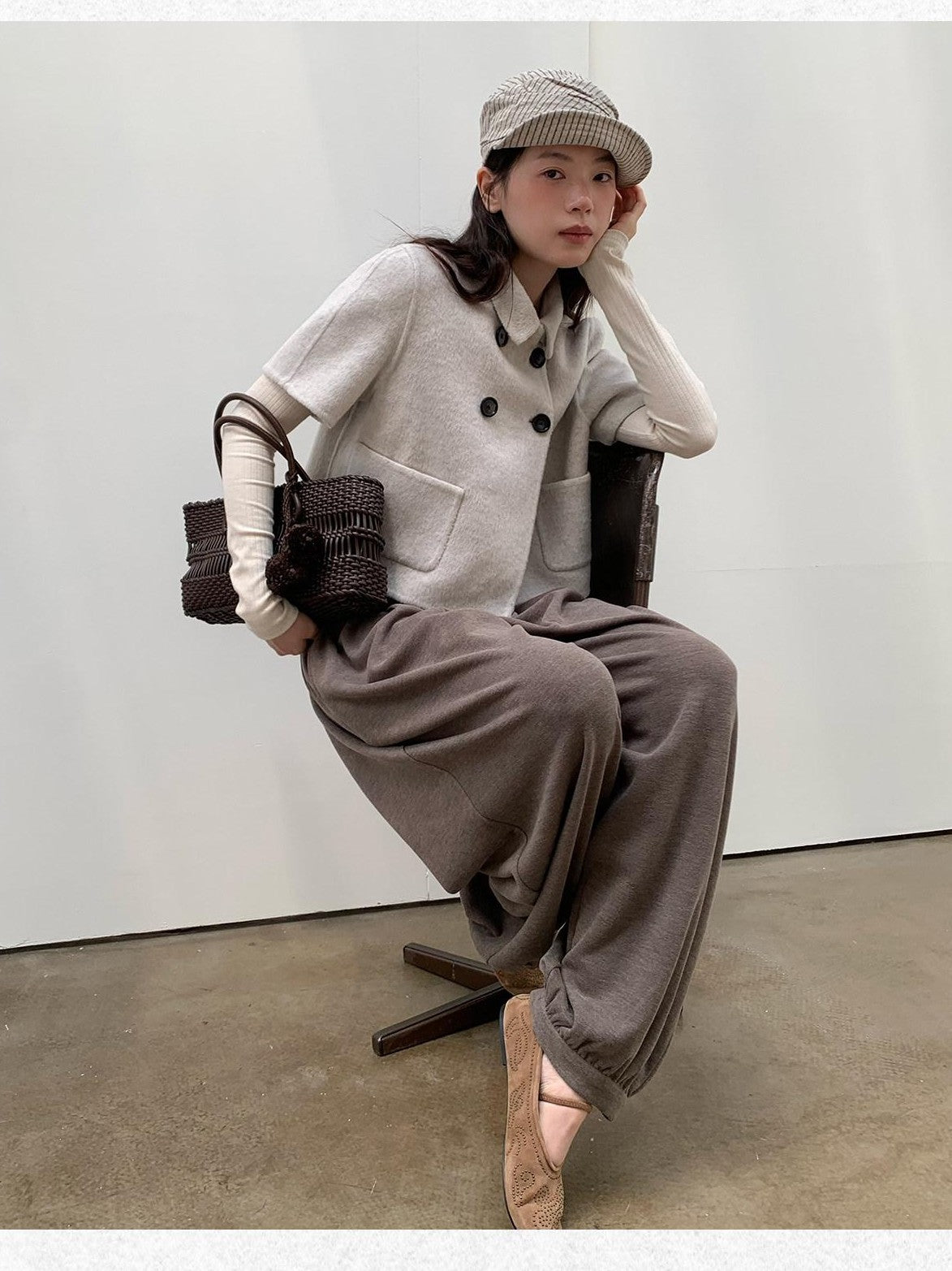 Dorydory Light Gray Double Breasted Lapel Women&