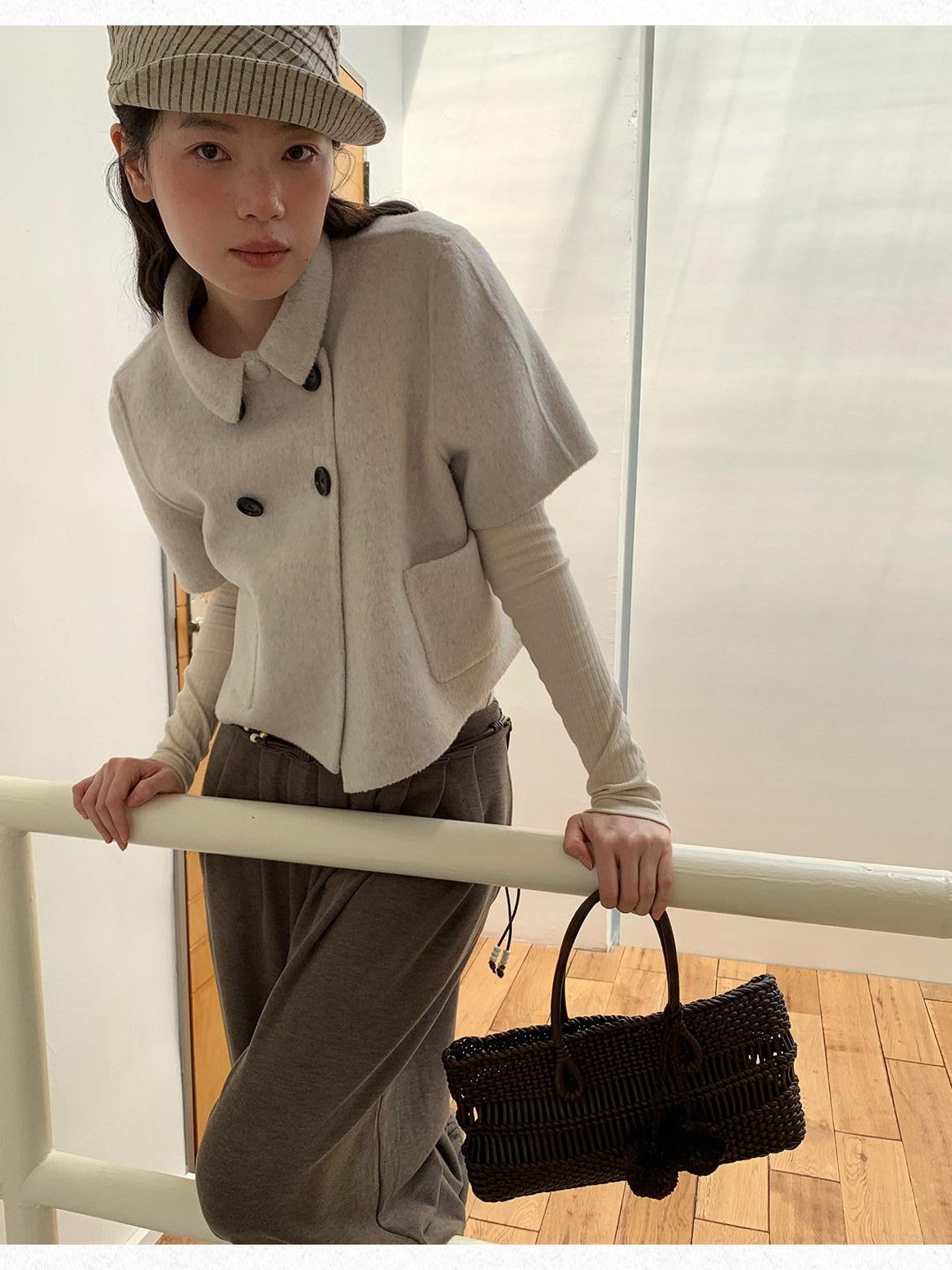 Dorydory Light Gray Double Breasted Lapel Women&