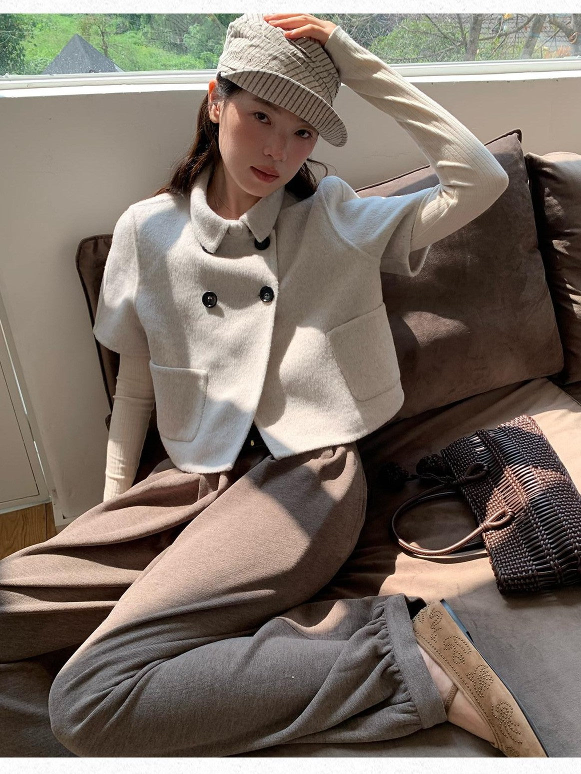 Dorydory Light Gray Double Breasted Lapel Women&