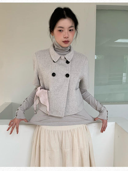 Dorydory Light Gray Double Breasted Lapel Women&