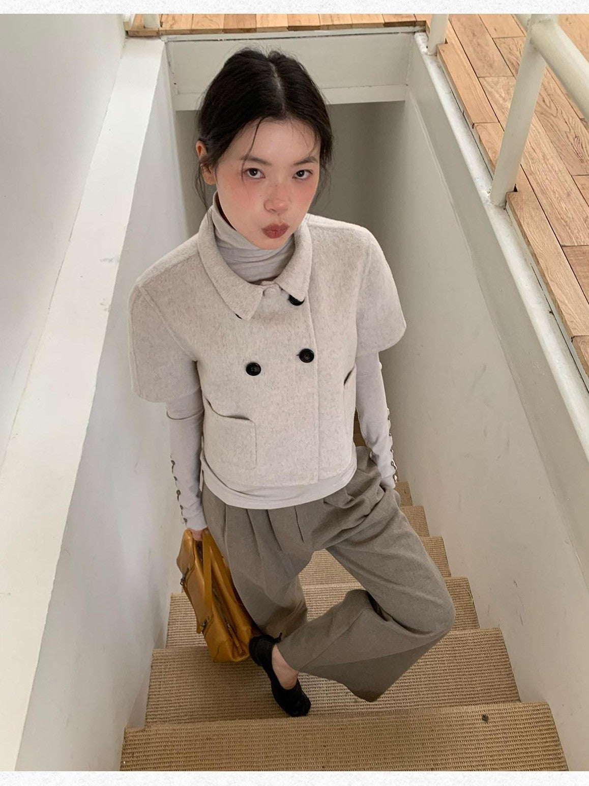 Dorydory Light Gray Double Breasted Lapel Women&