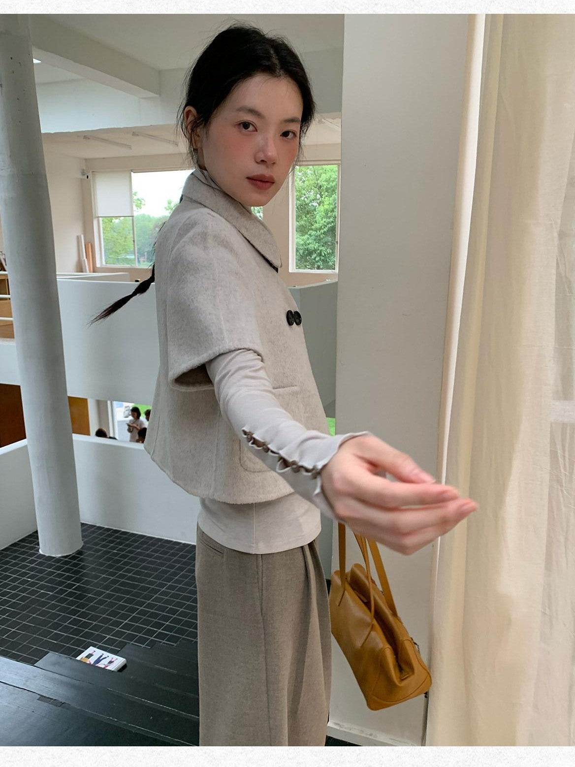 Dorydory Light Gray Double Breasted Lapel Women&