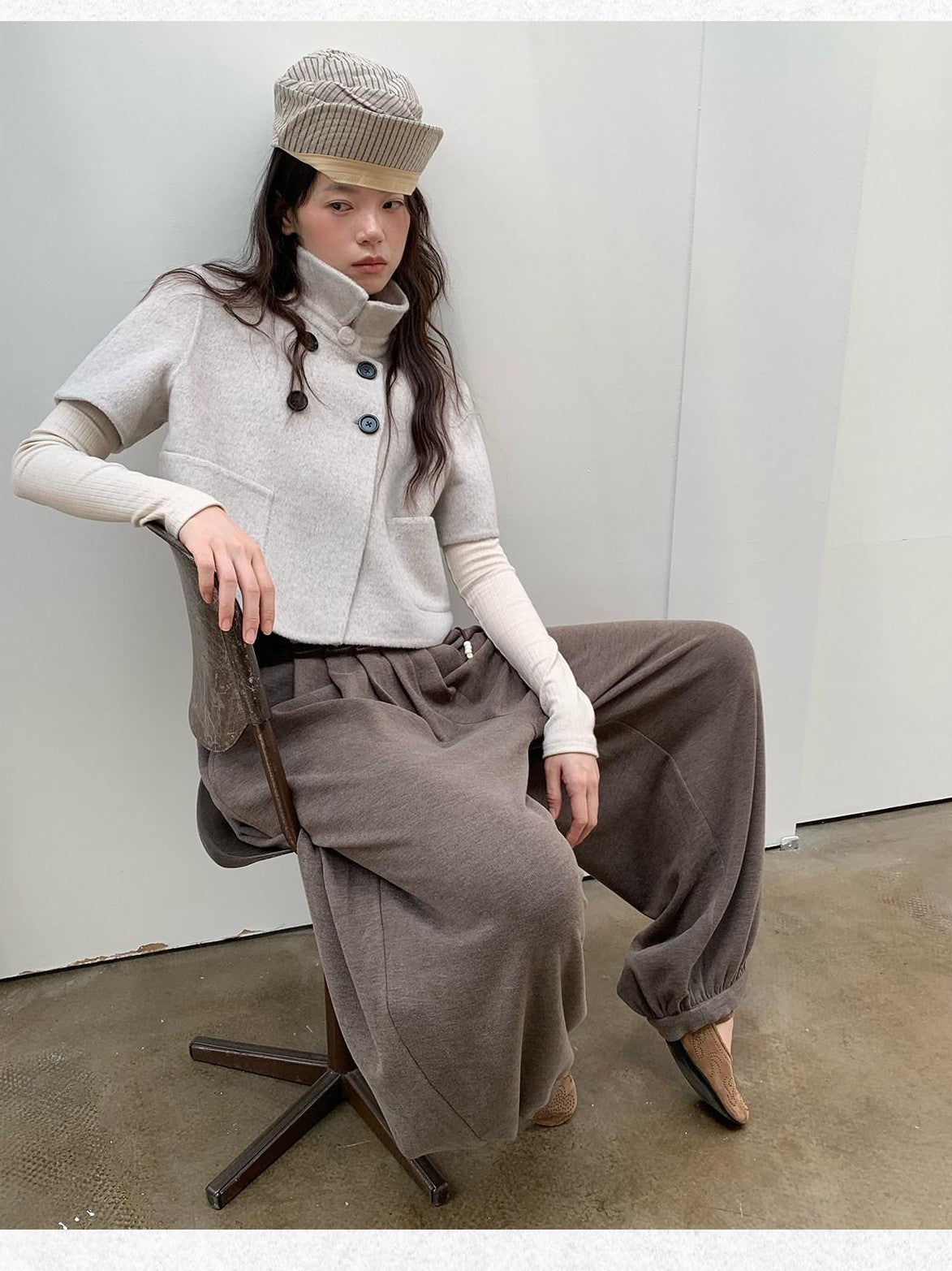 Dorydory Light Gray Double Breasted Lapel Women&