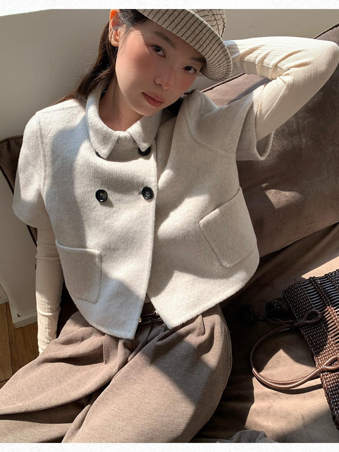 Dorydory Light Gray Double Breasted Lapel Women&
