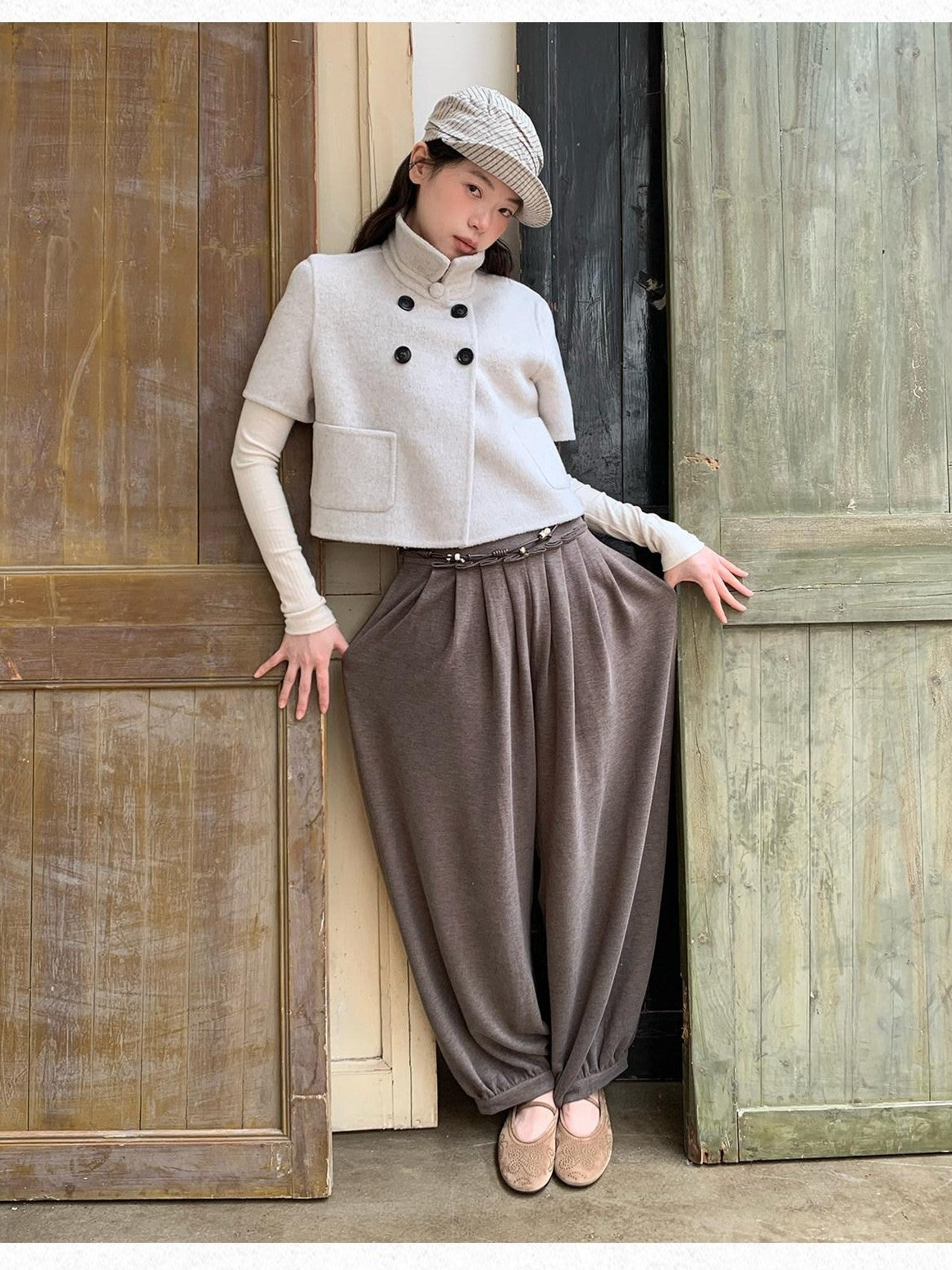 Dorydory Light Gray Double Breasted Lapel Women&