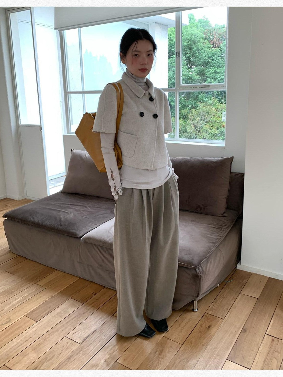 Dorydory Light Gray Double Breasted Lapel Women&