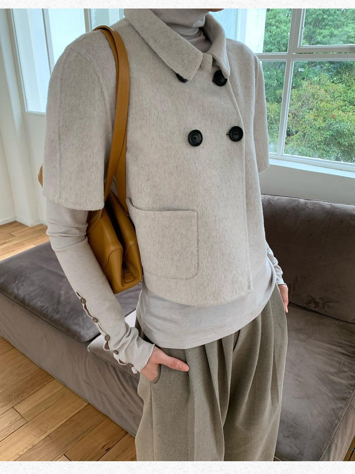 Dorydory Light Gray Double Breasted Lapel Women&