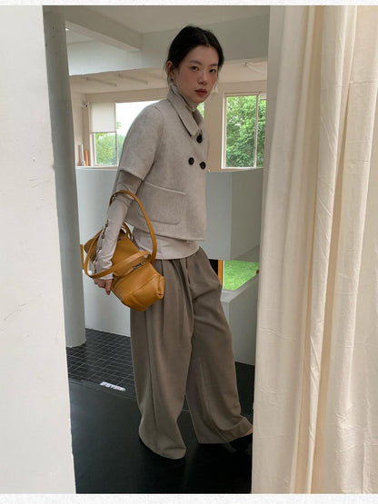Dorydory Light Gray Double Breasted Lapel Women&