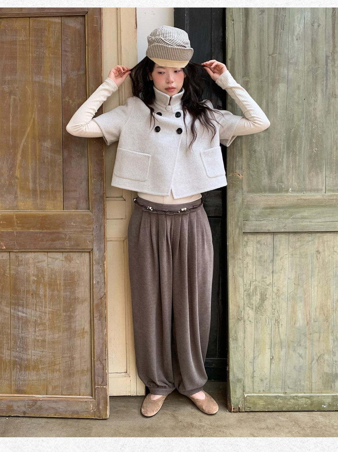 Dorydory Light Gray Double Breasted Lapel Women&