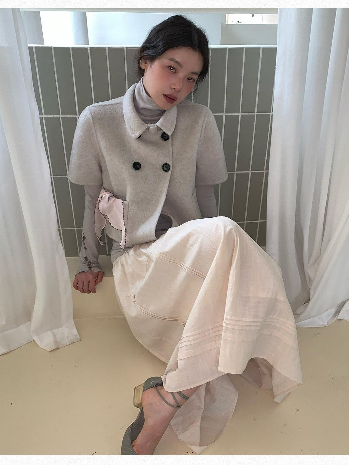 Dorydory Light Gray Double Breasted Lapel Women&