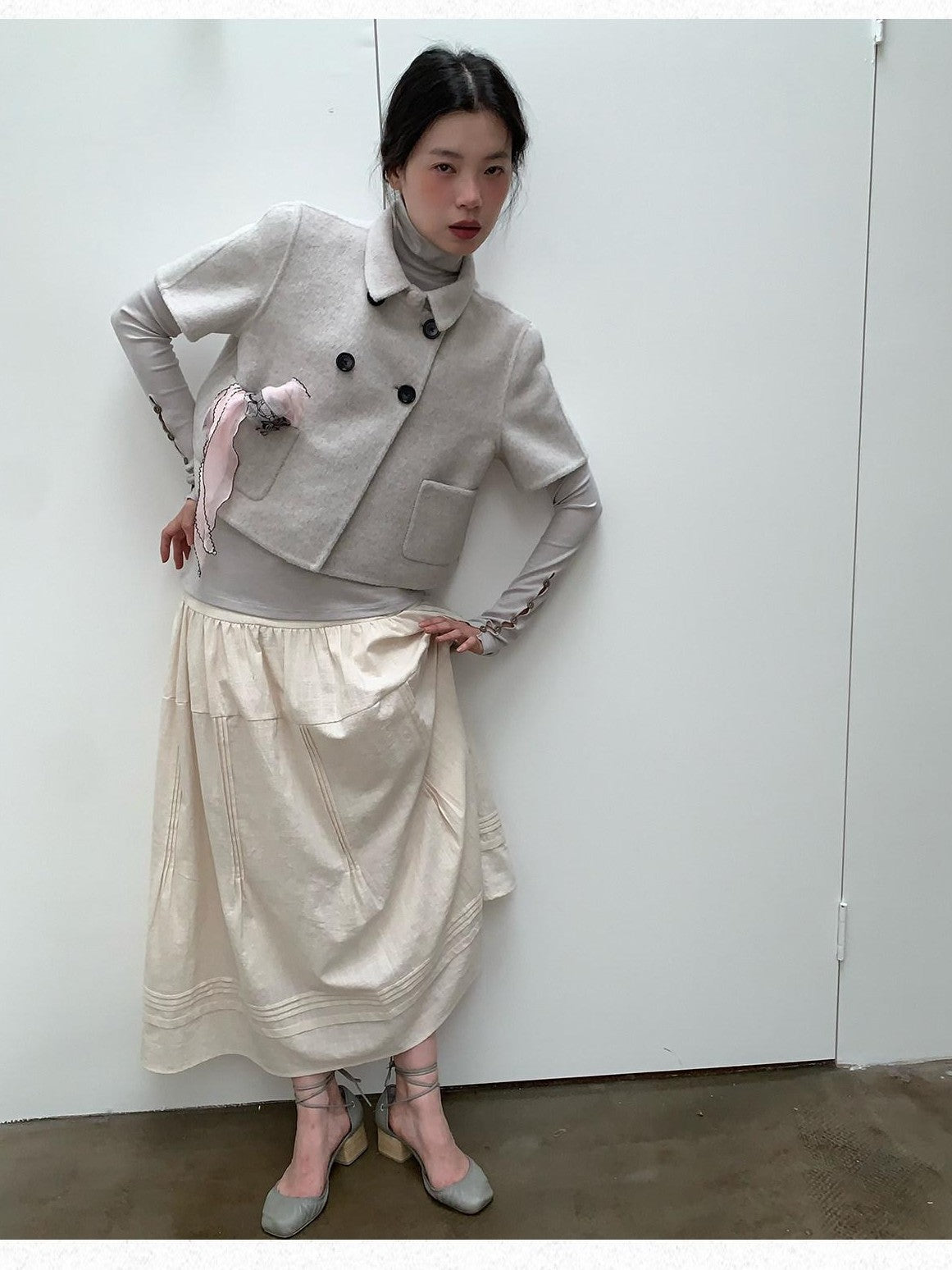 Dorydory Light Gray Double Breasted Lapel Women&