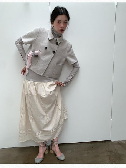 Dorydory Light Gray Double Breasted Lapel Women&