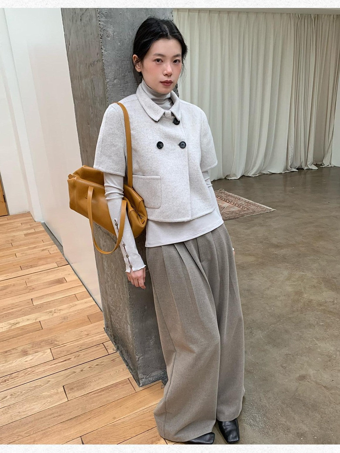 Dorydory Light Gray Double Breasted Lapel Women&