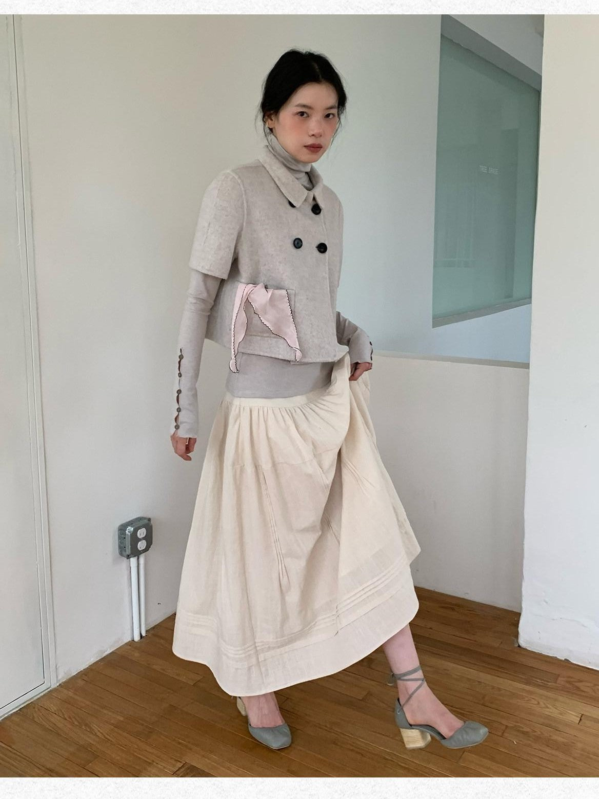 Dorydory Light Gray Double Breasted Lapel Women&