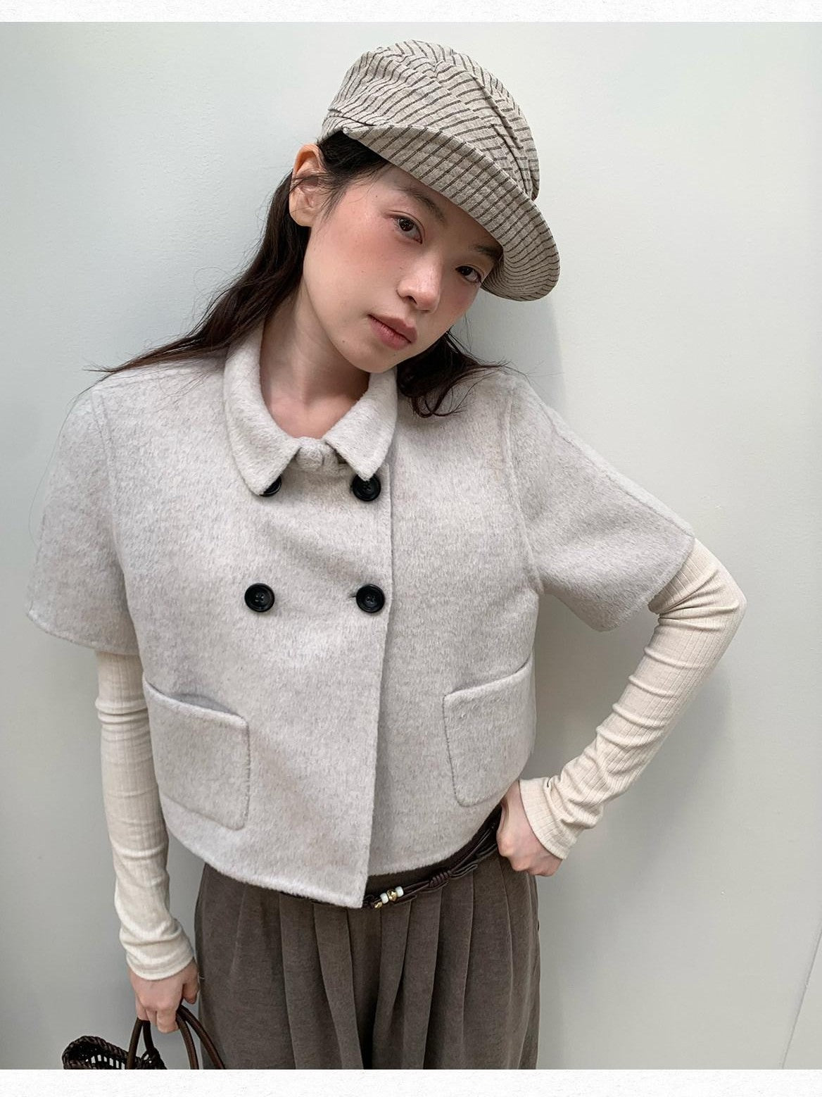 Dorydory Light Gray Double Breasted Lapel Women&