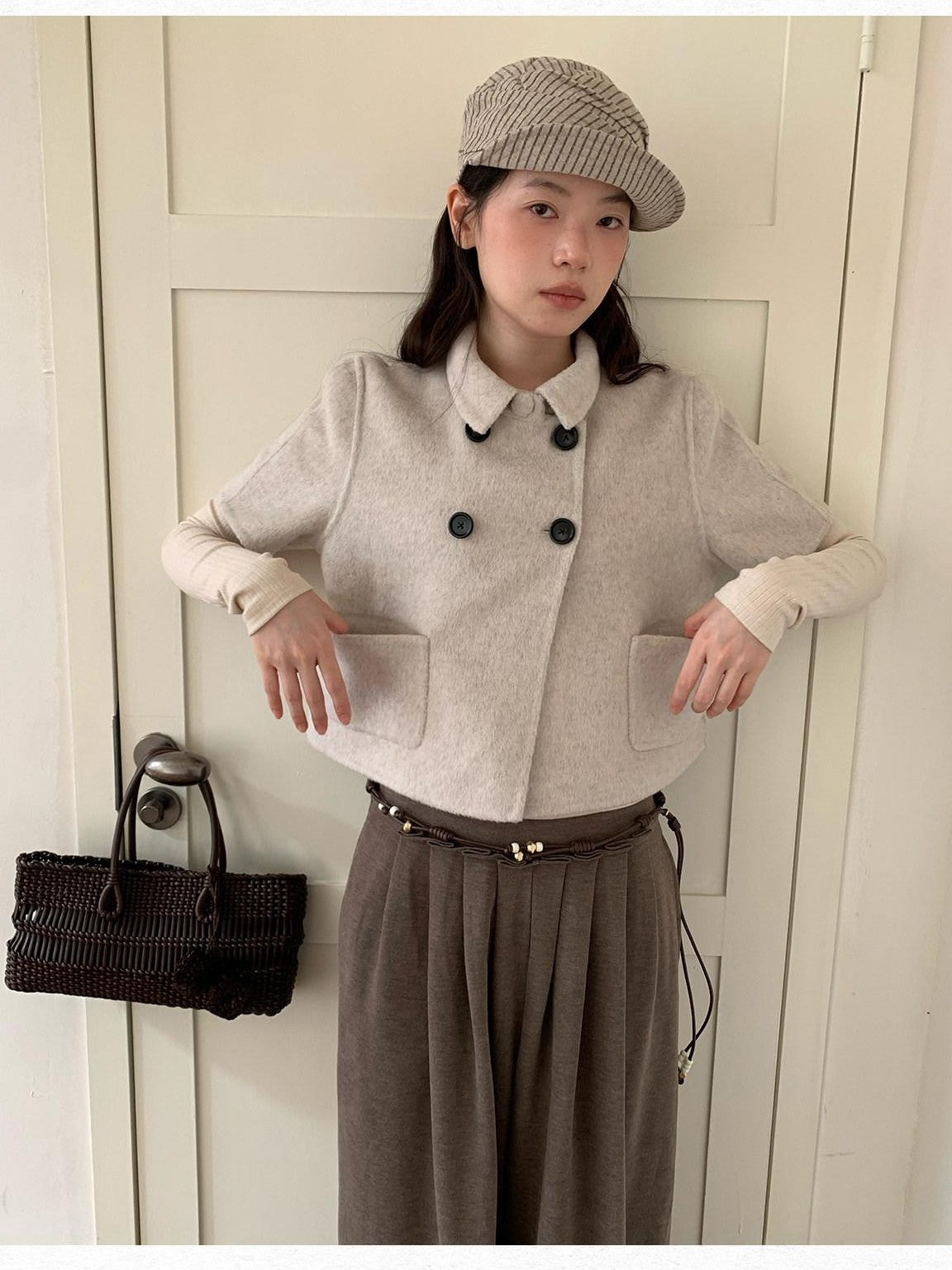 Dorydory Light Gray Double Breasted Lapel Women&