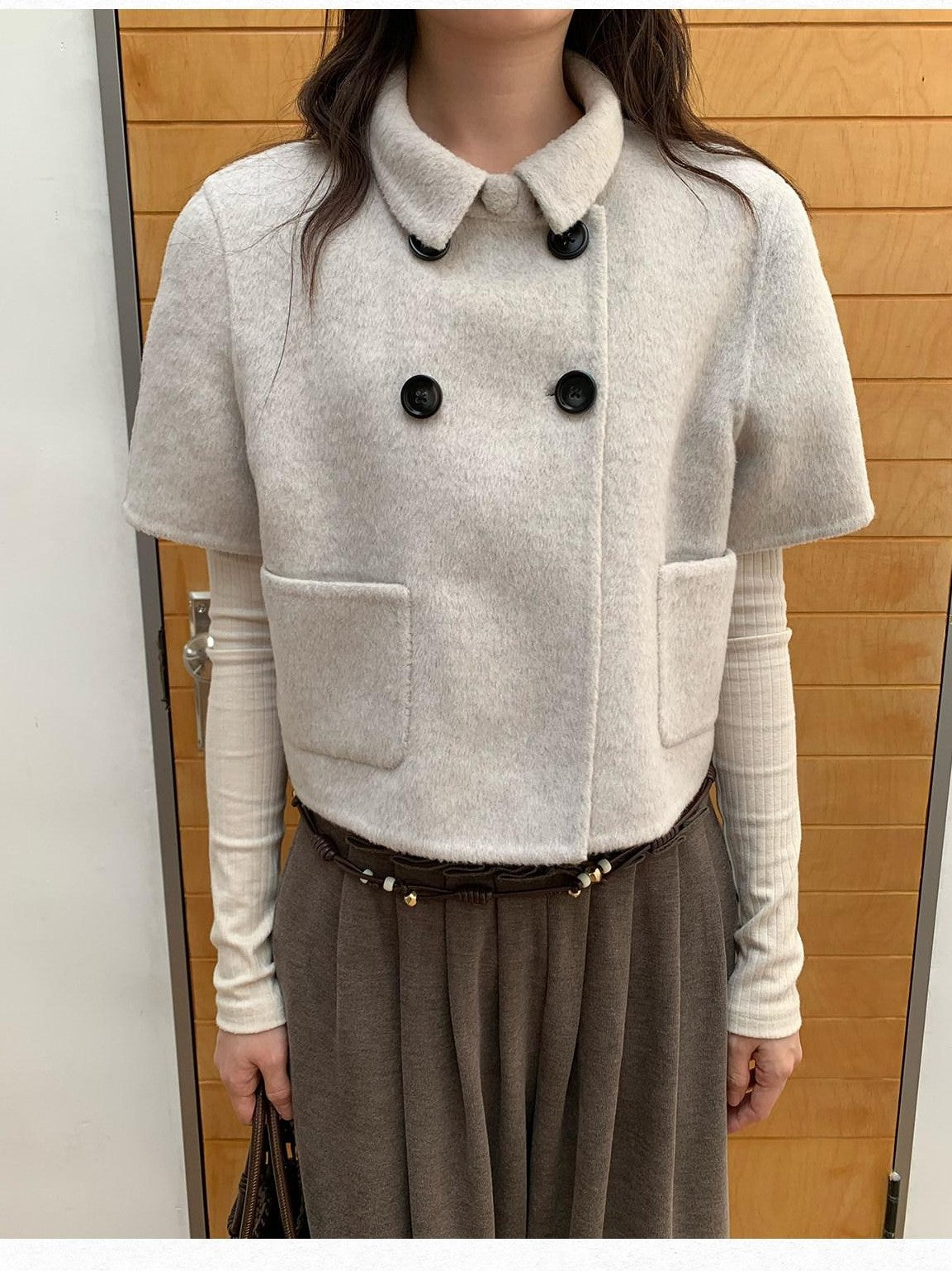 Dorydory Light Gray Double Breasted Lapel Women&