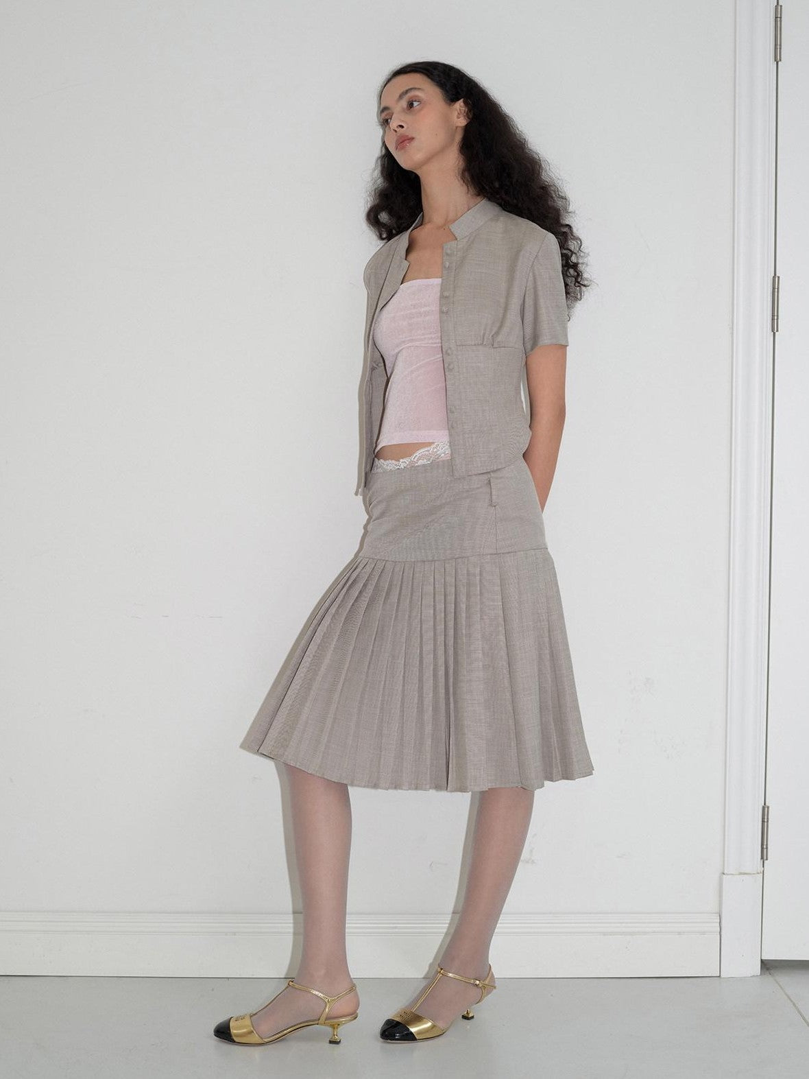 Dorydory Light Gray Stand Collar Slim Fit Solid Women&