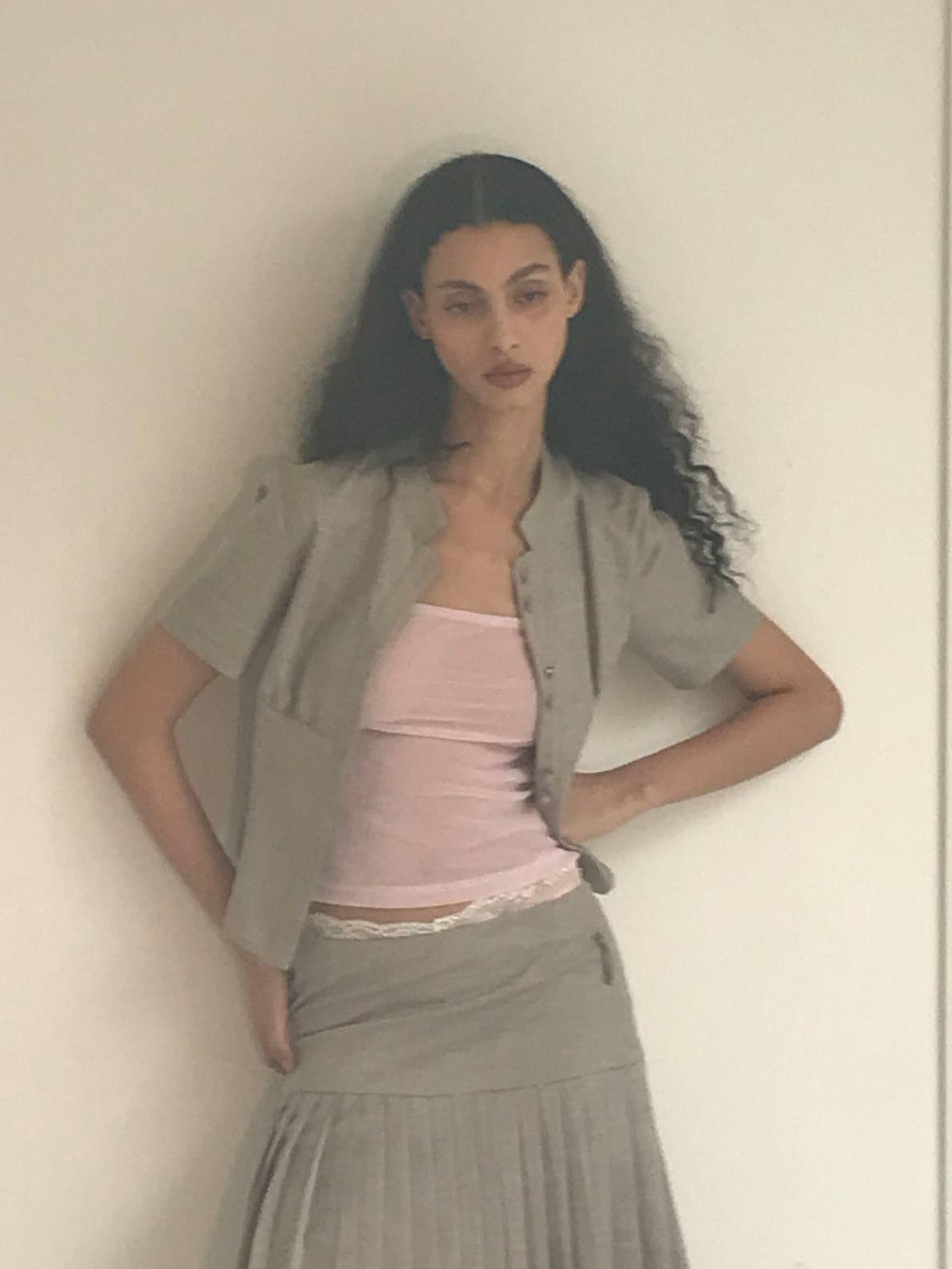 Dorydory Light Gray Stand Collar Slim Fit Solid Women&