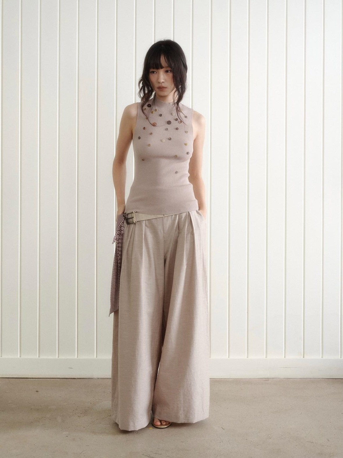Dorydory Light Grey Purple Button Knit Women&