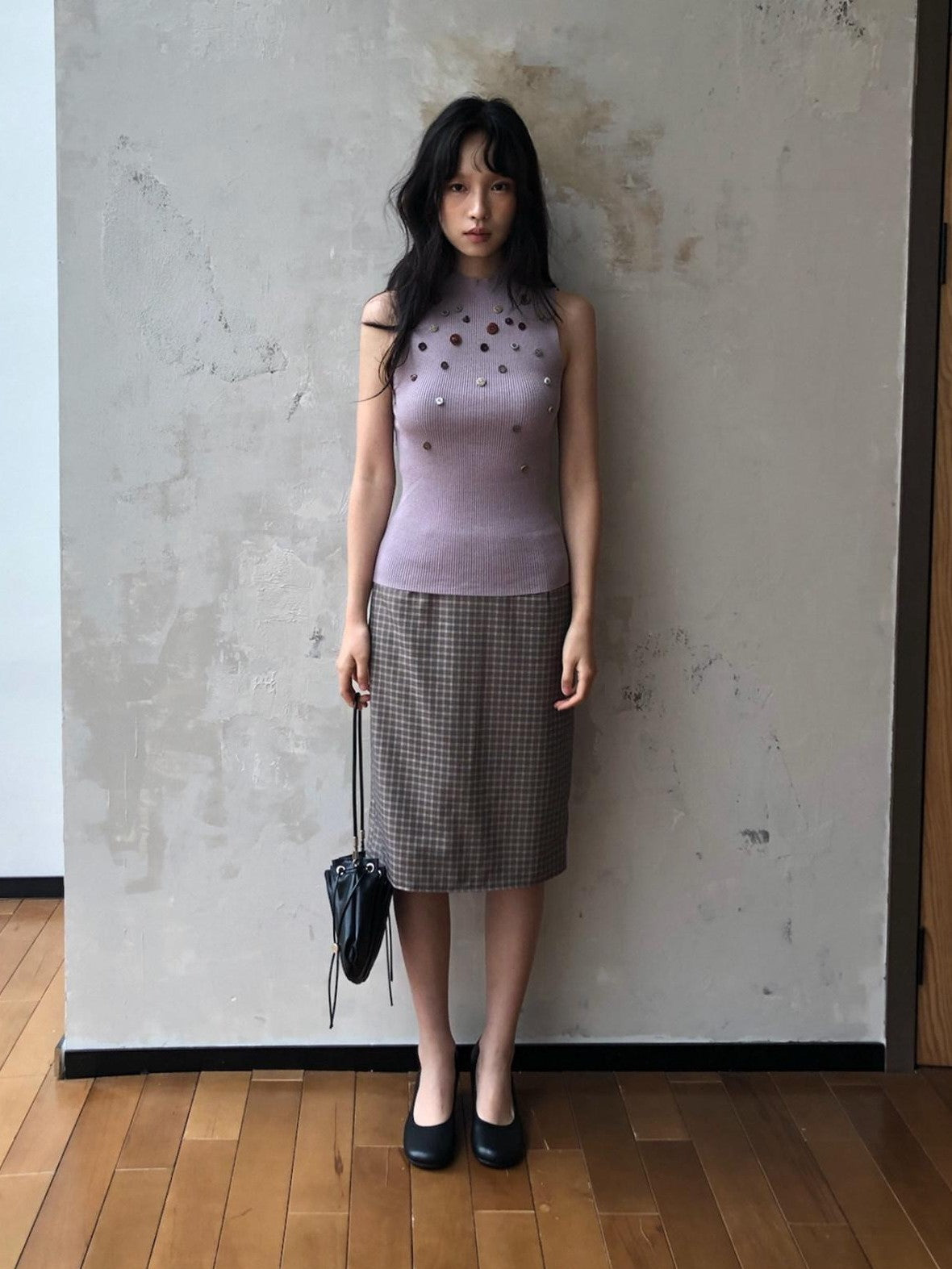 Dorydory Light Grey Purple Button Knit Women&
