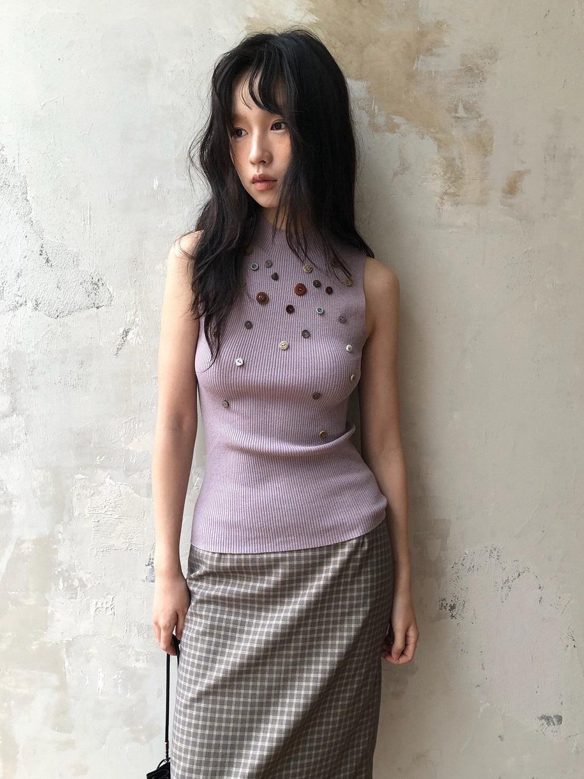 Dorydory Light Grey Purple Button Knit Women&