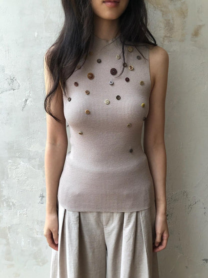 Dorydory Light Grey Purple Button Knit Women&