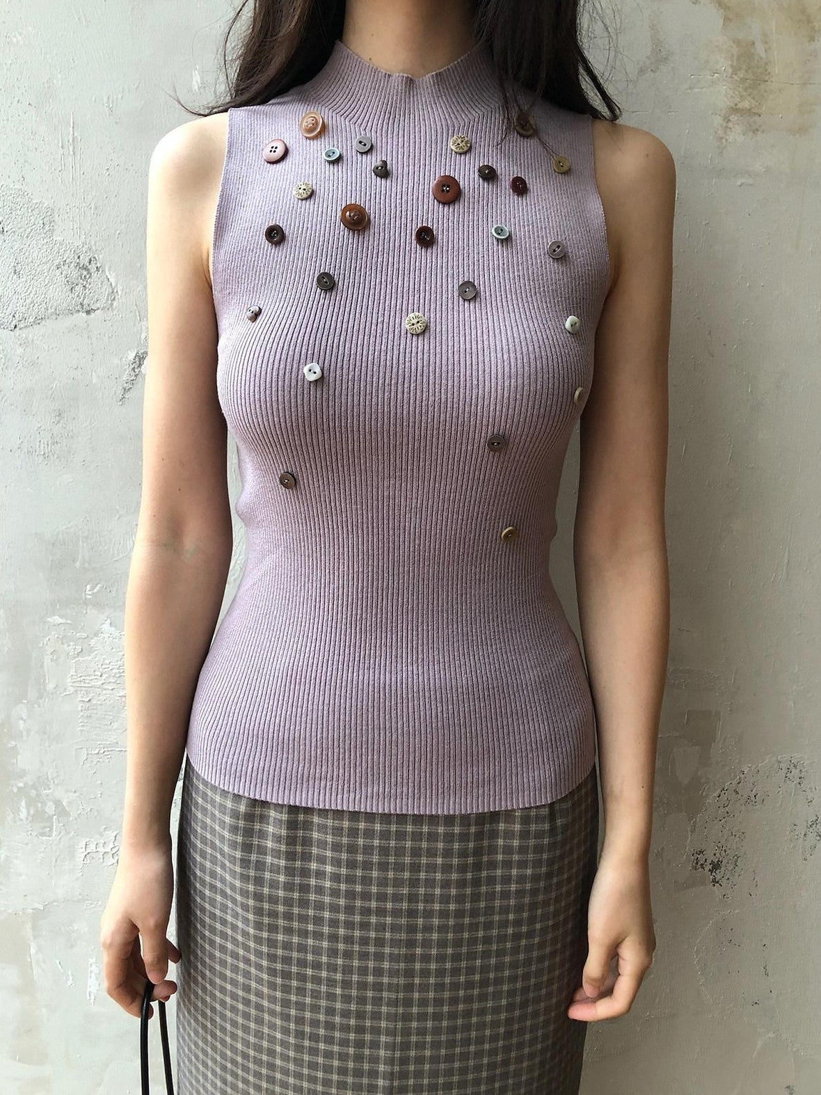 Dorydory Light Grey Purple Button Knit Women&