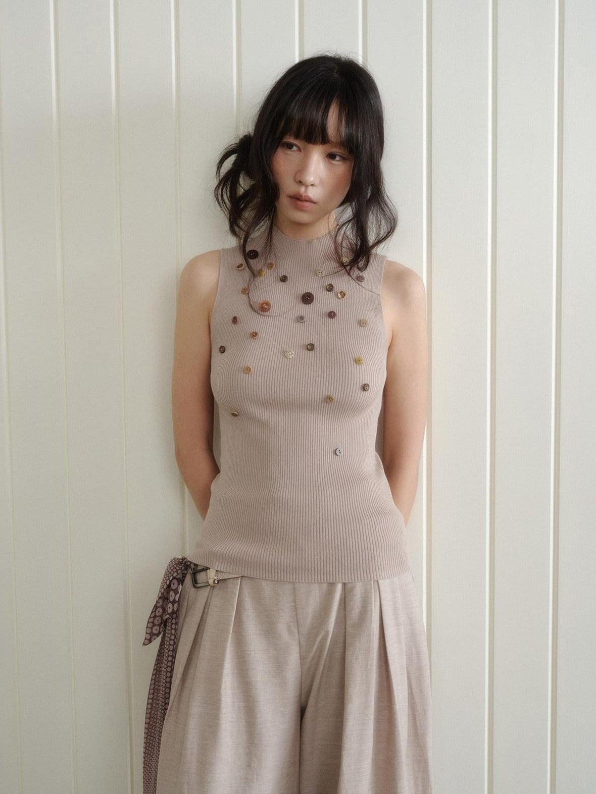 Dorydory Light Grey Purple Button Knit Women&
