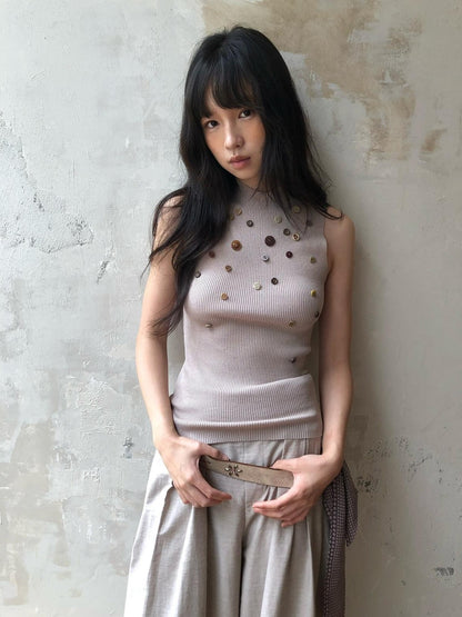 Dorydory Light Grey Purple Button Knit Women&