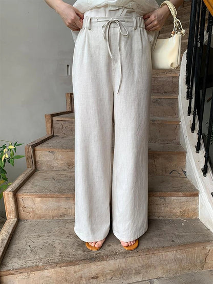 Lyocell Blend Wide Leg Trousers With Elastic Waist
