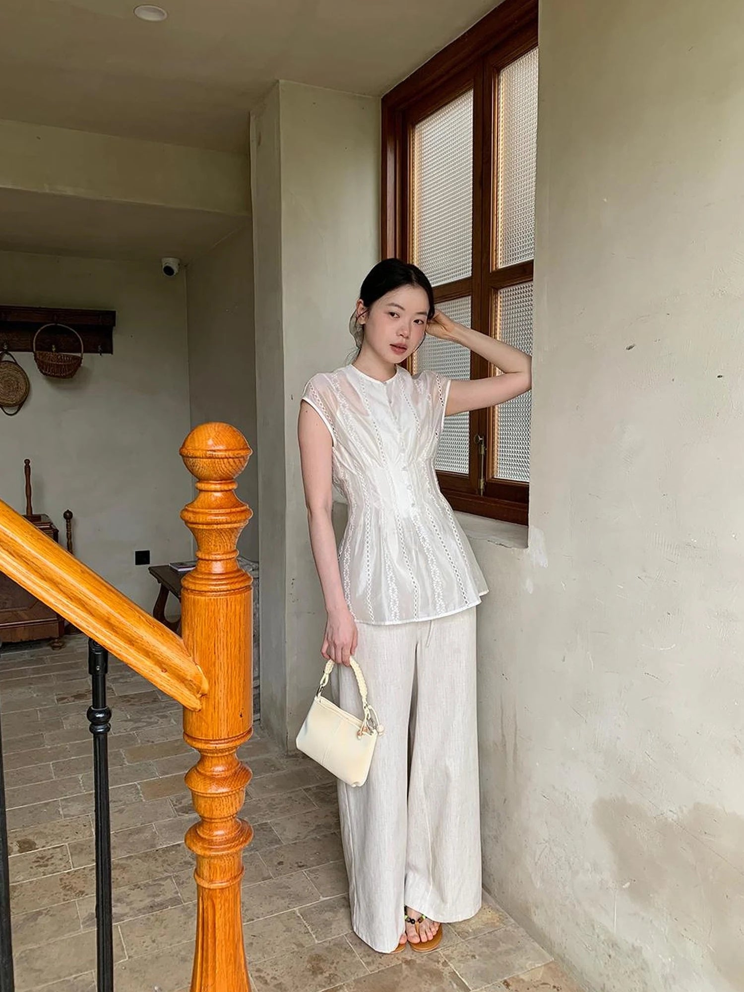 Lyocell Blend Wide Leg Trousers With Elastic Waist