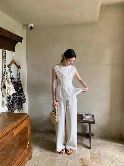 Lyocell Blend Wide Leg Trousers With Elastic Waist