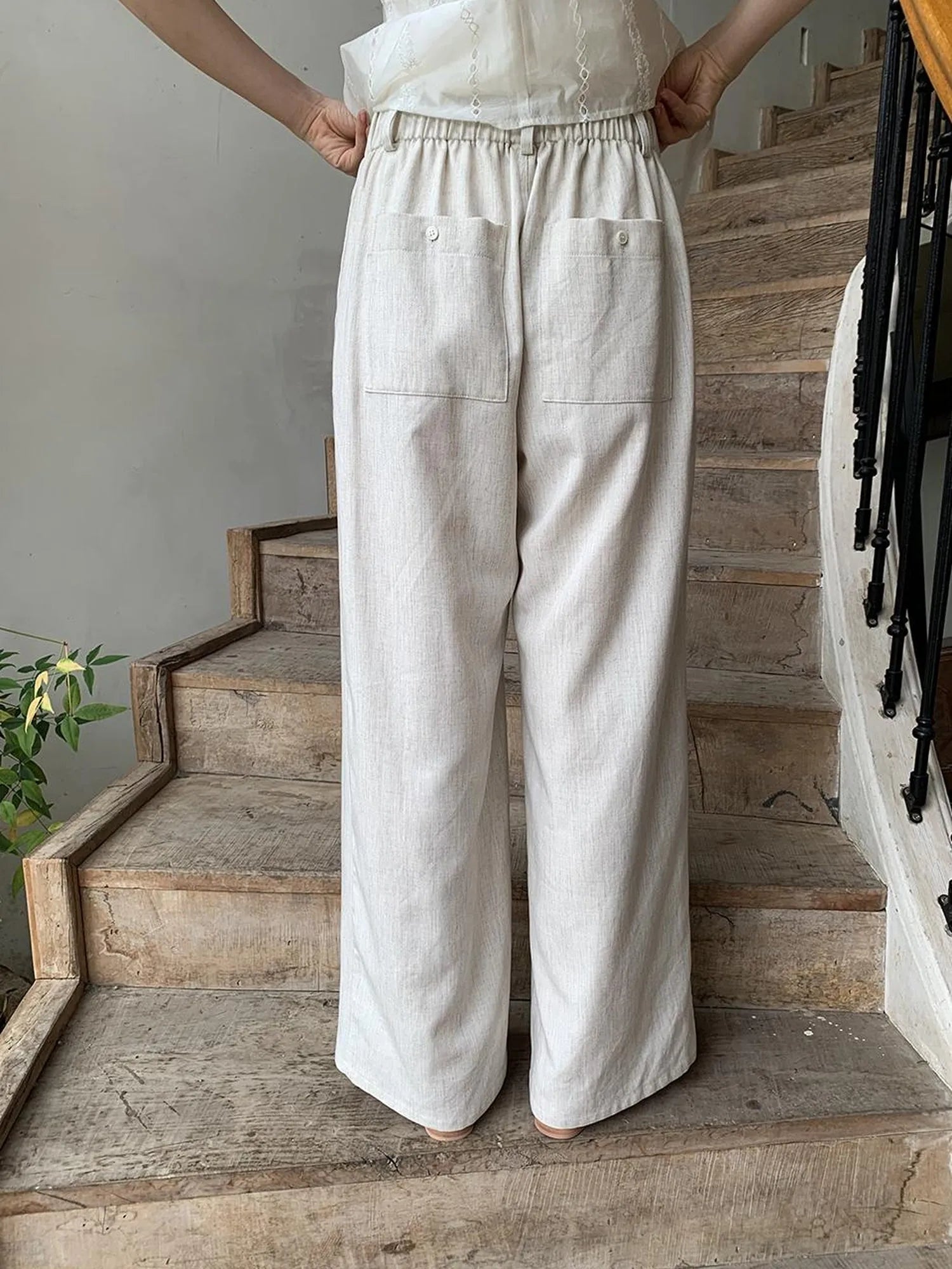 Lyocell Blend Wide Leg Trousers With Elastic Waist