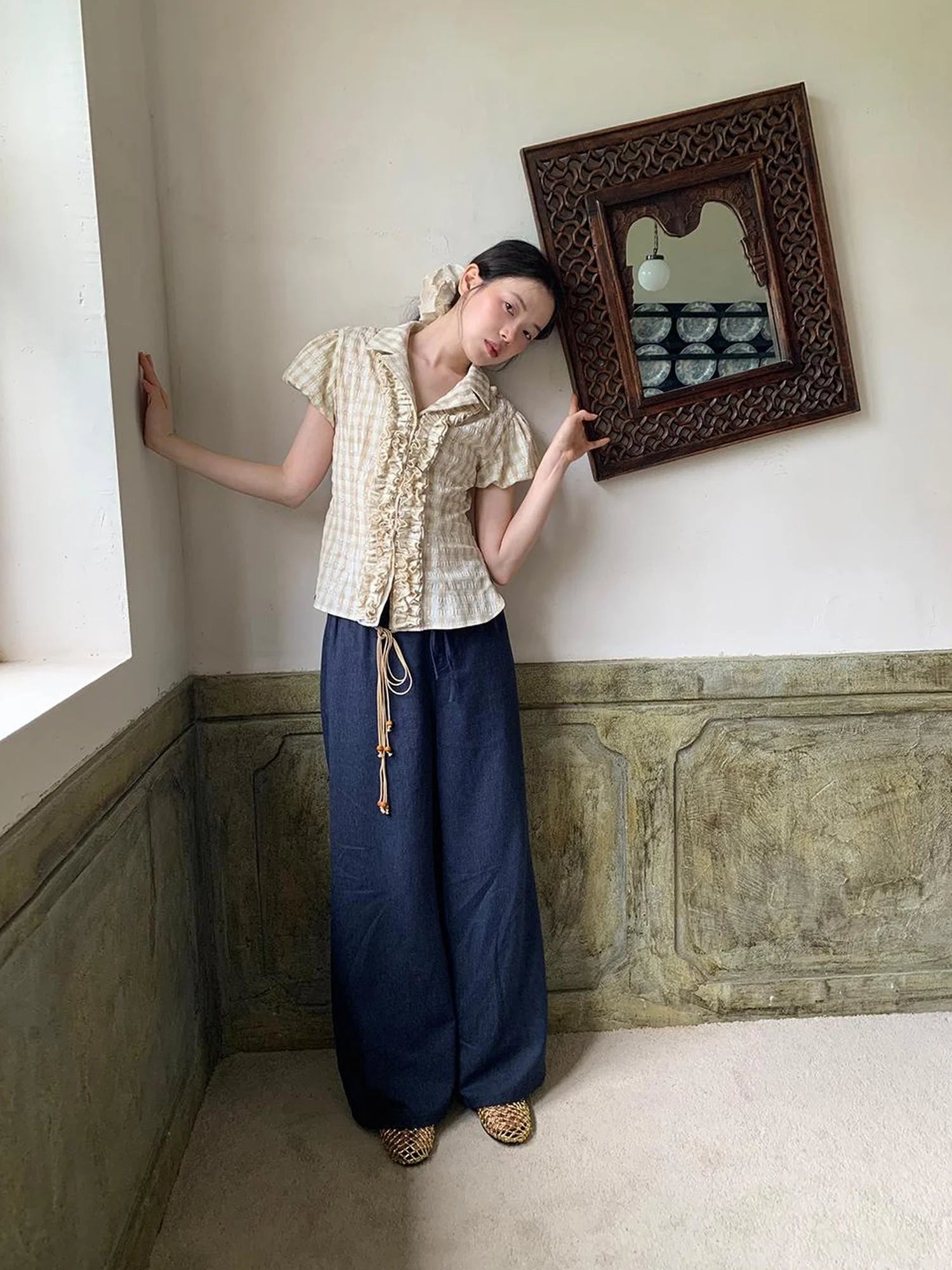 Lyocell Blend Wide Leg Trousers With Elastic Waist