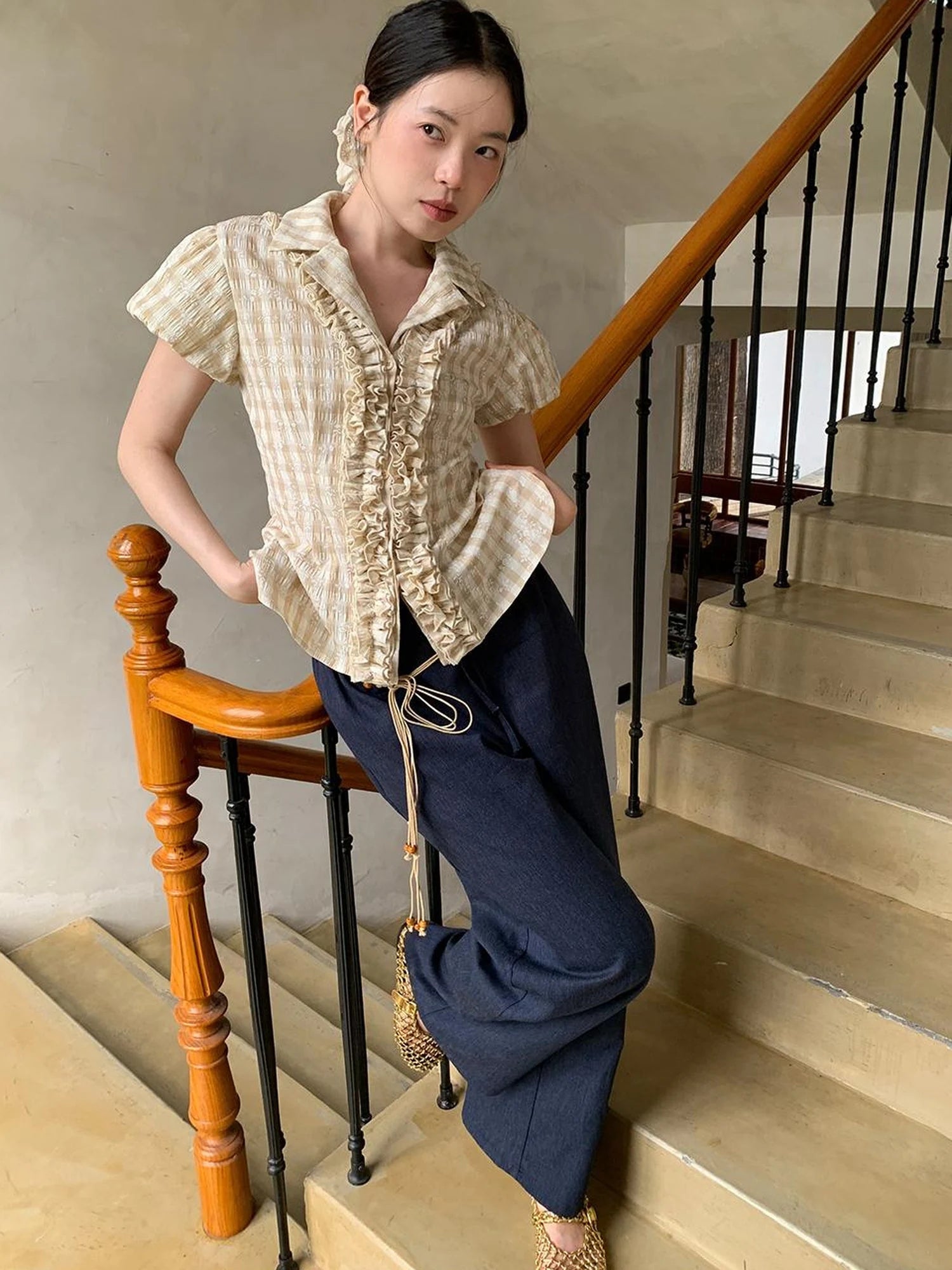 Lyocell Blend Wide Leg Trousers With Elastic Waist