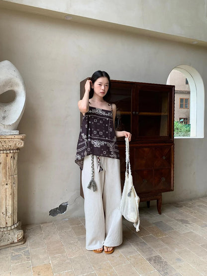 Lyocell Blend Wide Leg Trousers With Elastic Waist