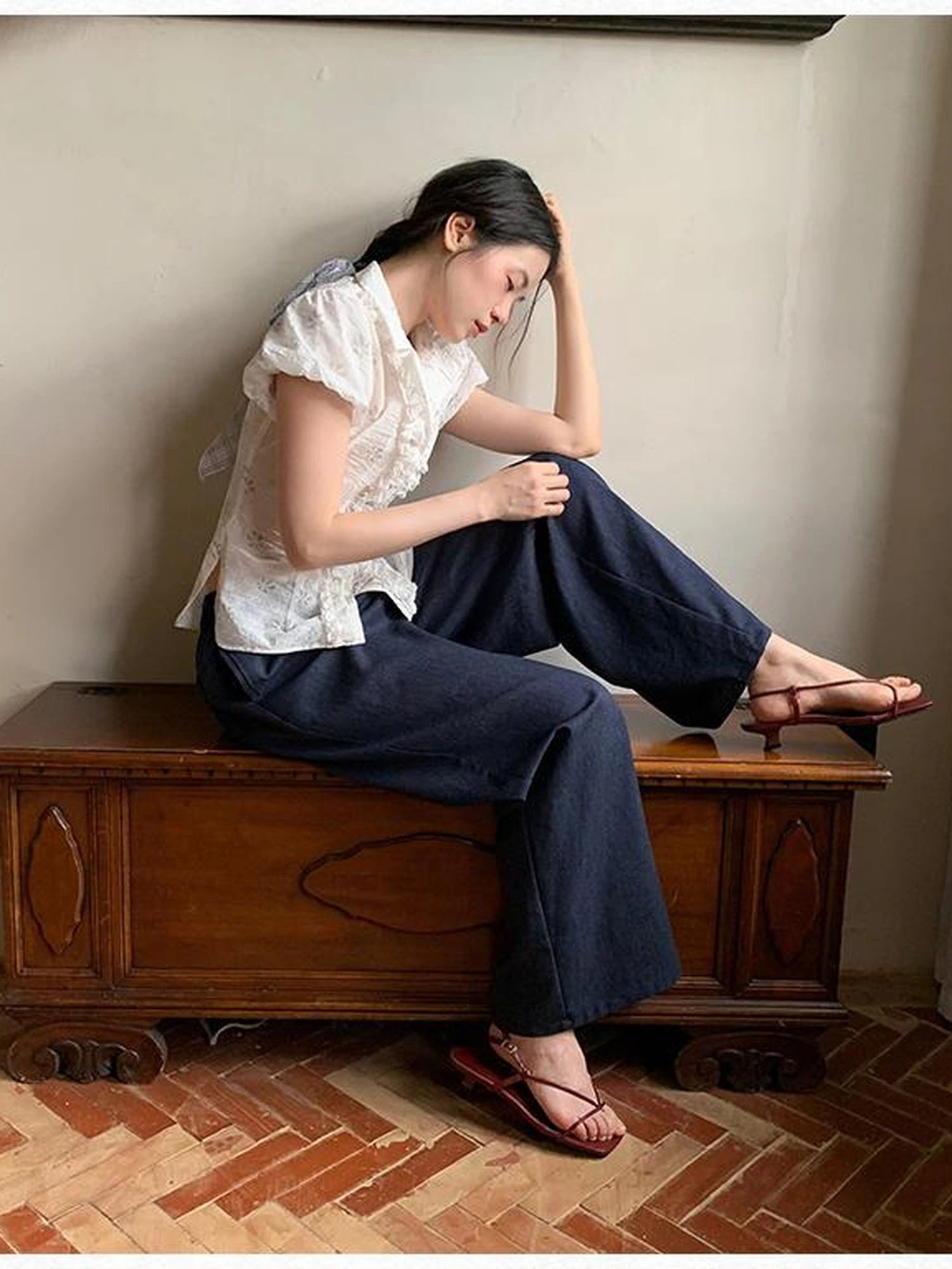 Lyocell Blend Wide Leg Trousers With Elastic Waist