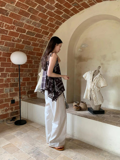 Lyocell Blend Wide Leg Trousers With Elastic Waist