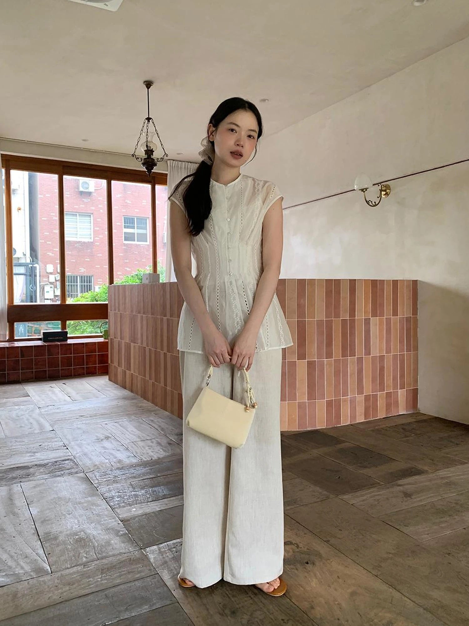 Lyocell Blend Wide Leg Trousers With Elastic Waist