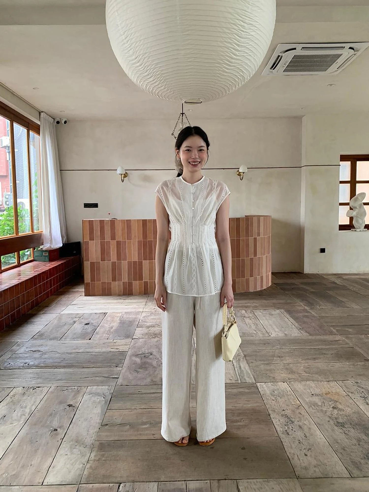 Lyocell Blend Wide Leg Trousers With Elastic Waist