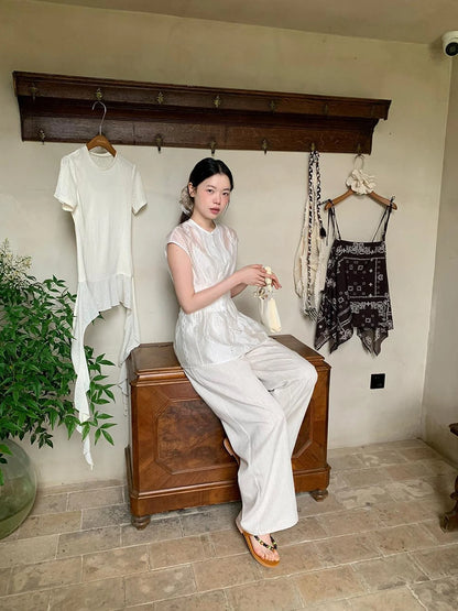 Lyocell Blend Wide Leg Trousers With Elastic Waist