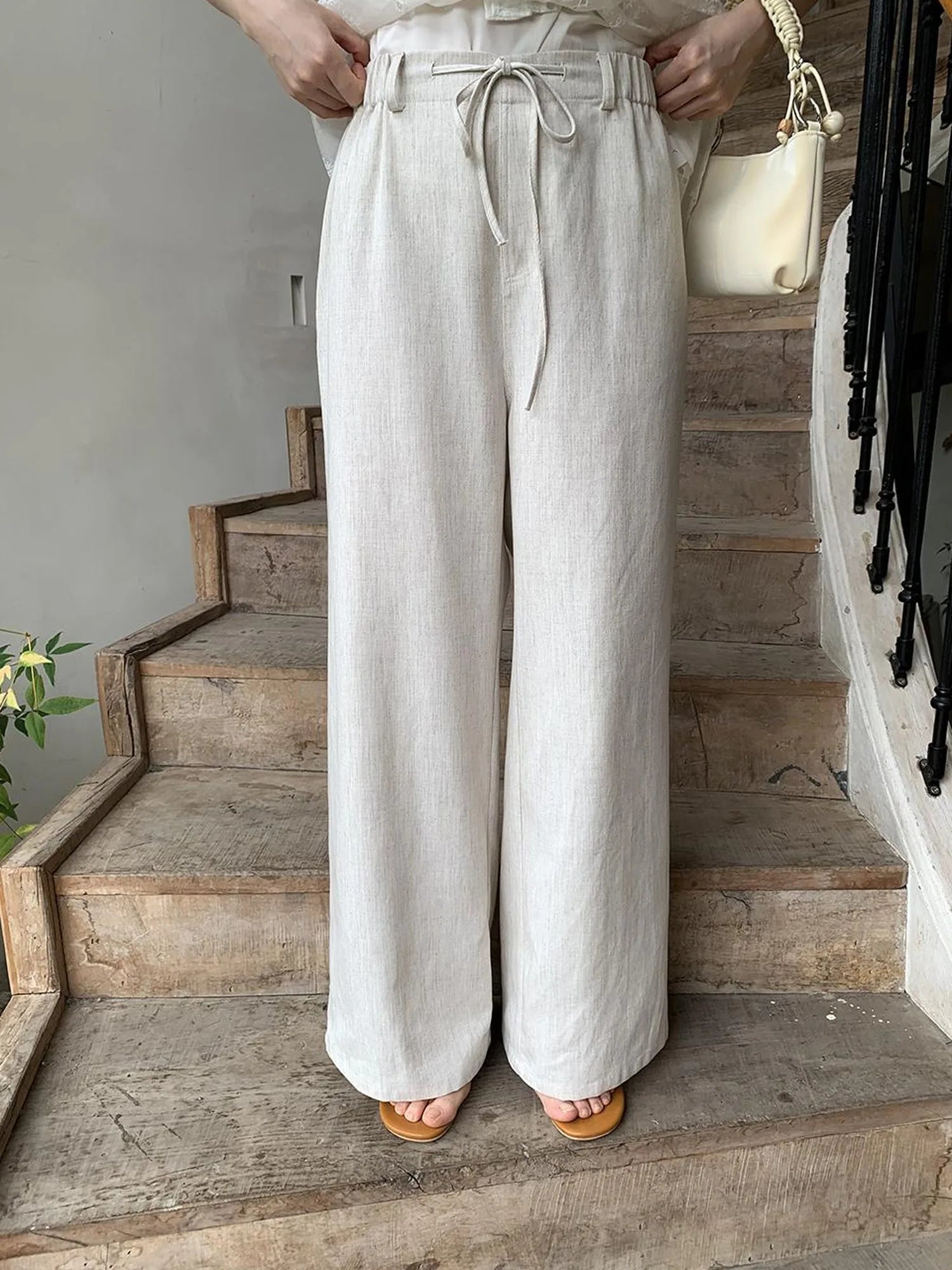 Lyocell Blend Wide Leg Trousers With Elastic Waist