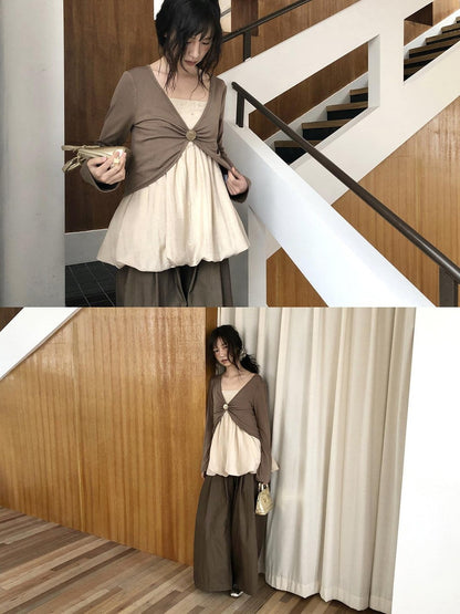 Dorydory Metal Button V-neck Cropped Knit Women&