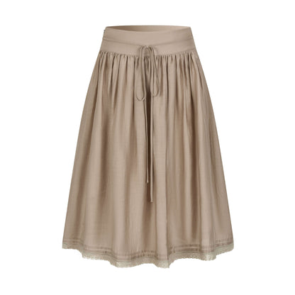 Dorydory_Milk_Tea_Tie_Waist_Tuck_Pleat_Lace_High_Waist_Women&