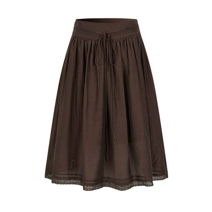 Dorydory_Milk_Tea_Tie_Waist_Tuck_Pleat_Lace_High_Waist_Women&